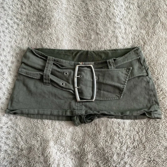 New retro green low waist mini denim skirt for women Y2K summer harajuku gothic sexy style girl fashion street shorts