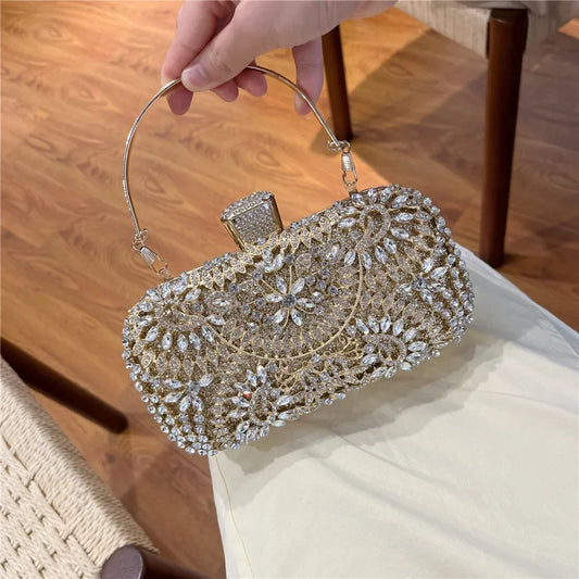 2025 New Gold Alloy Evening Dress Banquet Clutch Bag Diamond Bags Premium Textured Portable Dinner Bag Luxury Handbags  Purse