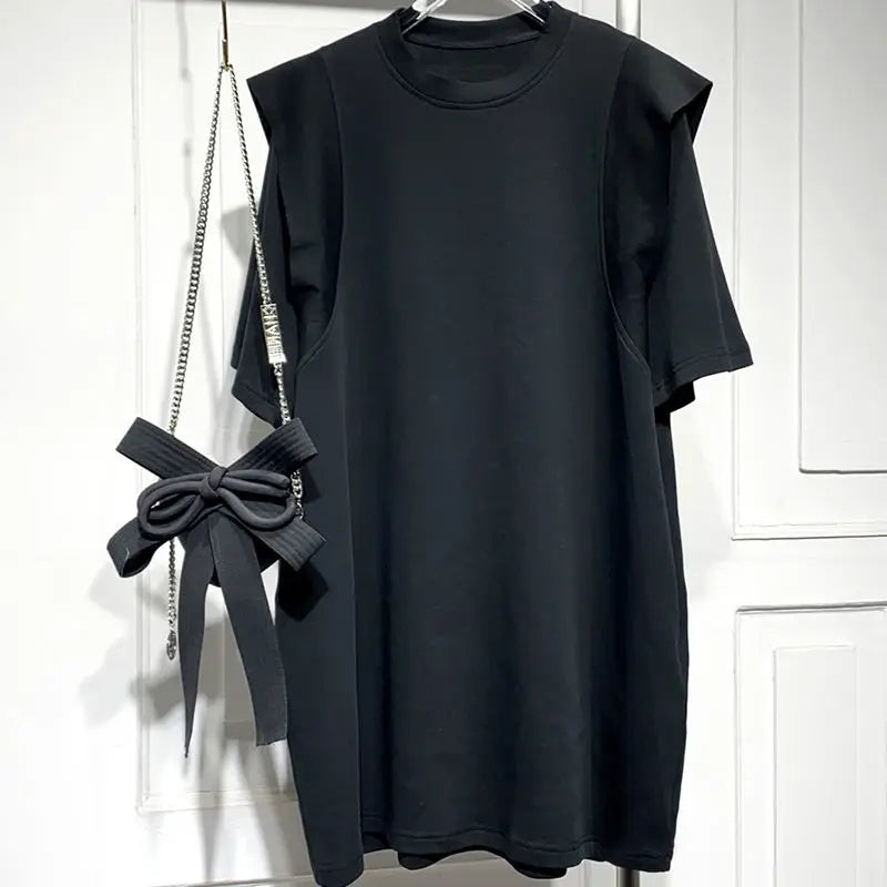 Summer Casual Loose Short Sleeve T-Shirt Dresses Ladies Korean Black Pullovers A-line Skirt 2024 New Office Lady Women Clothing