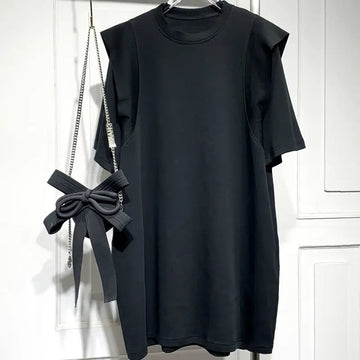 Summer Casual Loose Short Sleeve T-Shirt Dresses Ladies Korean Black Pullovers A-line Skirt 2024 New Office Lady Women Clothing