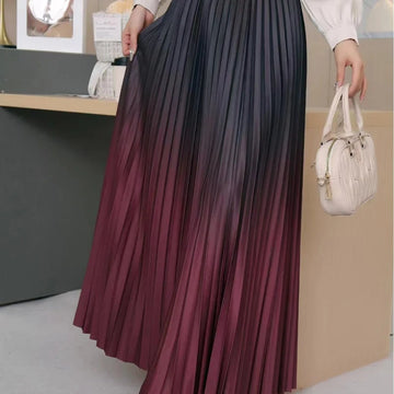 TFETTERS Pleate Skirts Women Fashion Casual Gradient Color Skirt for Women Autumn and Winter Hight Waist Office Lady Long Skirts