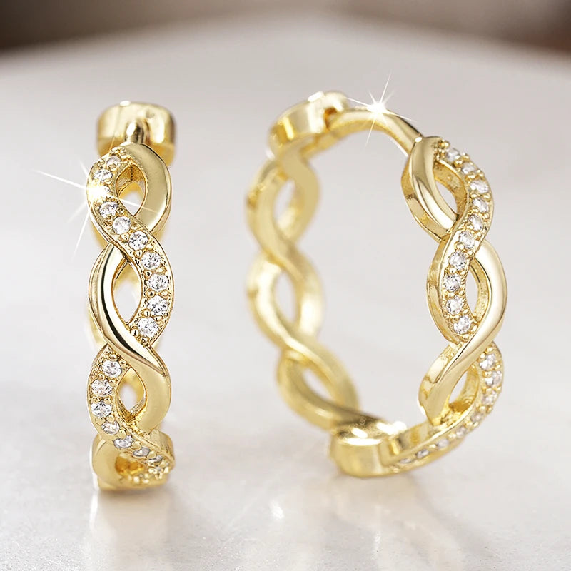 Huitan Trendy Twist Design Hoop Earrings Women Silver Color/Gold Color Accessories Shining Cubic Zirconia Jewelry for Daily Life