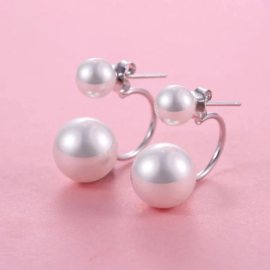 Huitan Double Imitation Pearl Earrings for Women Creative Design Fashion Versatile Female Earring Daily Wear Temperament Jewelry