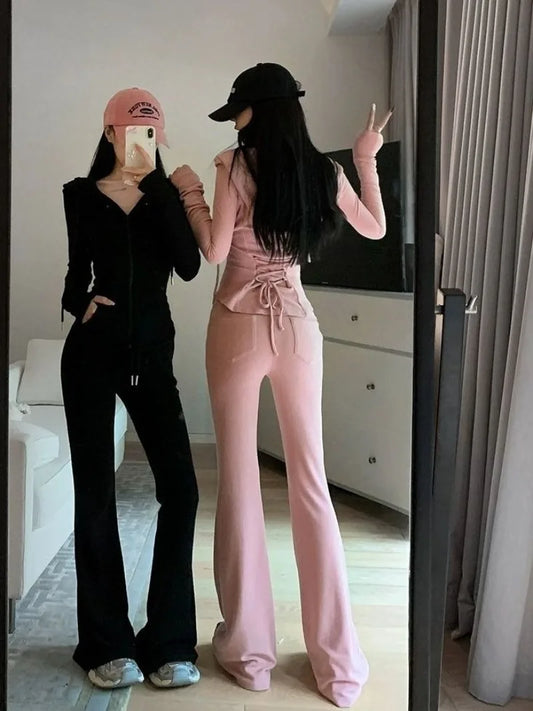 2 Piece Sets Women Outfit Long Sleeve Tracksuits Female Y2K Hooded Zipper Jacket + Pants Korean Fashion Lady Solid Slim Outfits