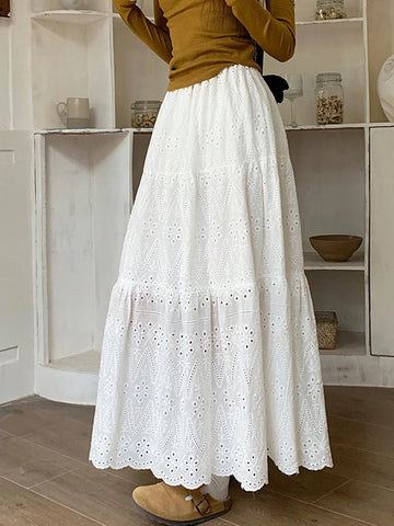 Sweety New In Dresses Summer Pleated Long Skirts Girl A-line Elastic Waist Fairy Tiered Skirt Women Solid Color Women's Skirts