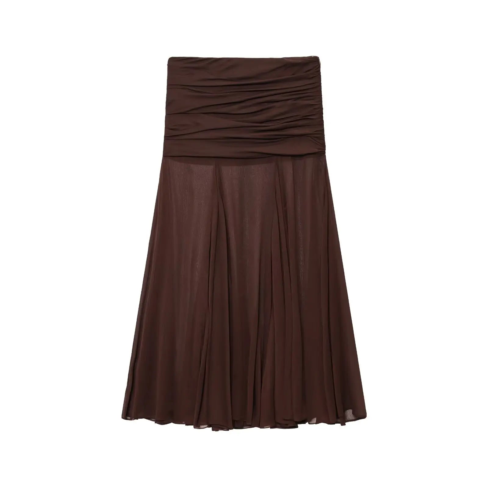 ZBZA Women's Translucent Pleated Design Skirt Mid-length Side Zipper Solid Color A-line Skirt New Summer Casual Simple Skirt