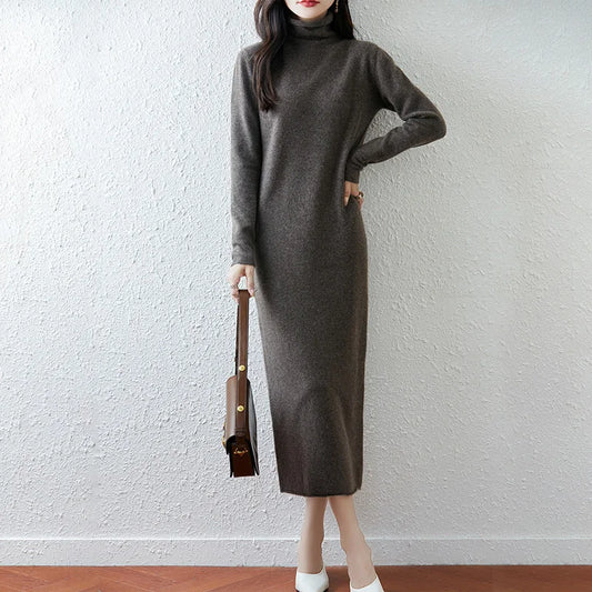 100% Wool Layered Collar Dress Women's AutumnWinter Long Sleeved Soft And Warm Solid Color Pullover Loose And Fashionable Knit