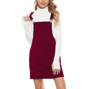 Corduroy A-line Mini Dress with Pockets Teenager Girls Autumn Winter Bib Dress Solid Color Daily Outfit Holidays Vacation Outfit