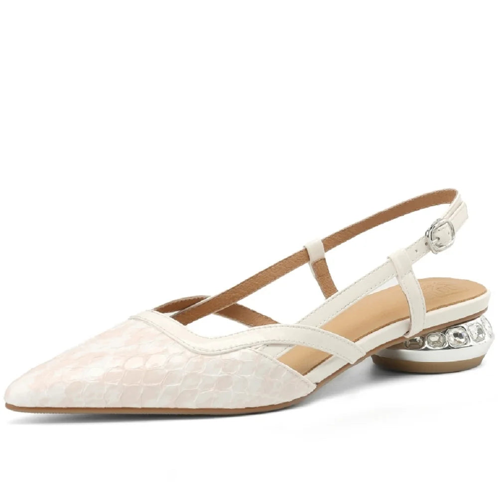 New Sexy Genuine Leather Pointed Toe Women Sandals Spring Summer Slingback Pumps Low Heels Fashion Office Party