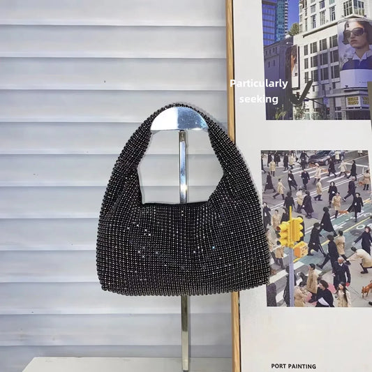 Sparkling Embellished Handmade Bucket Bag High-end Versatile Shoulder Crossbody Bag Feel
