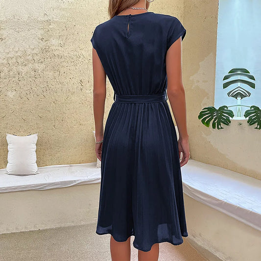 Solid Color Casual Loose Short Dresses For Women 2025 Fashion Summer Women's A-Line Midi Dress Elegant Vintage Female Dresses