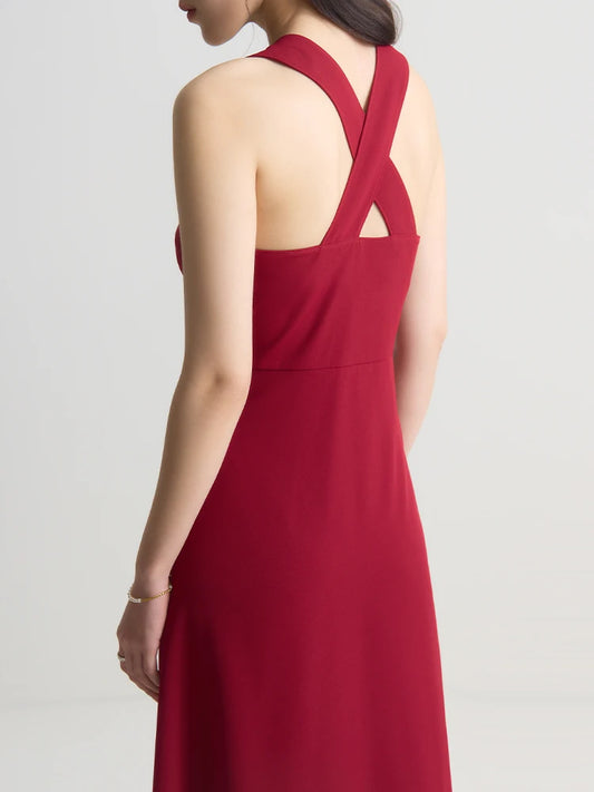DUSHU French Style Suspender Dress for Women Summer Chic Style Red Square Collar Slim Mid-length Elegant Dress Female 24DS82114