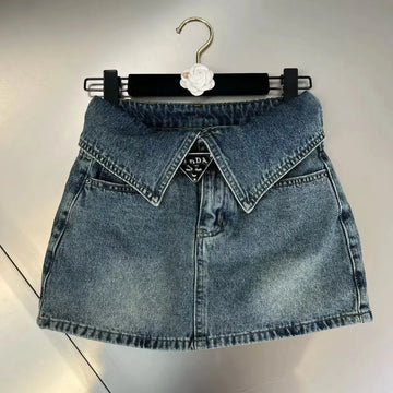 Retro Denim Mini Skirt Women's Loose Plus Size High Waist Slim A- Line Bodycon Half-length Skirts Summer Fashion Cotton Knitted