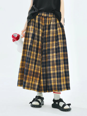 Yellow checkered dress pants 2025 imakokoni original summer Japanese artistic batik casual women's pants 255089