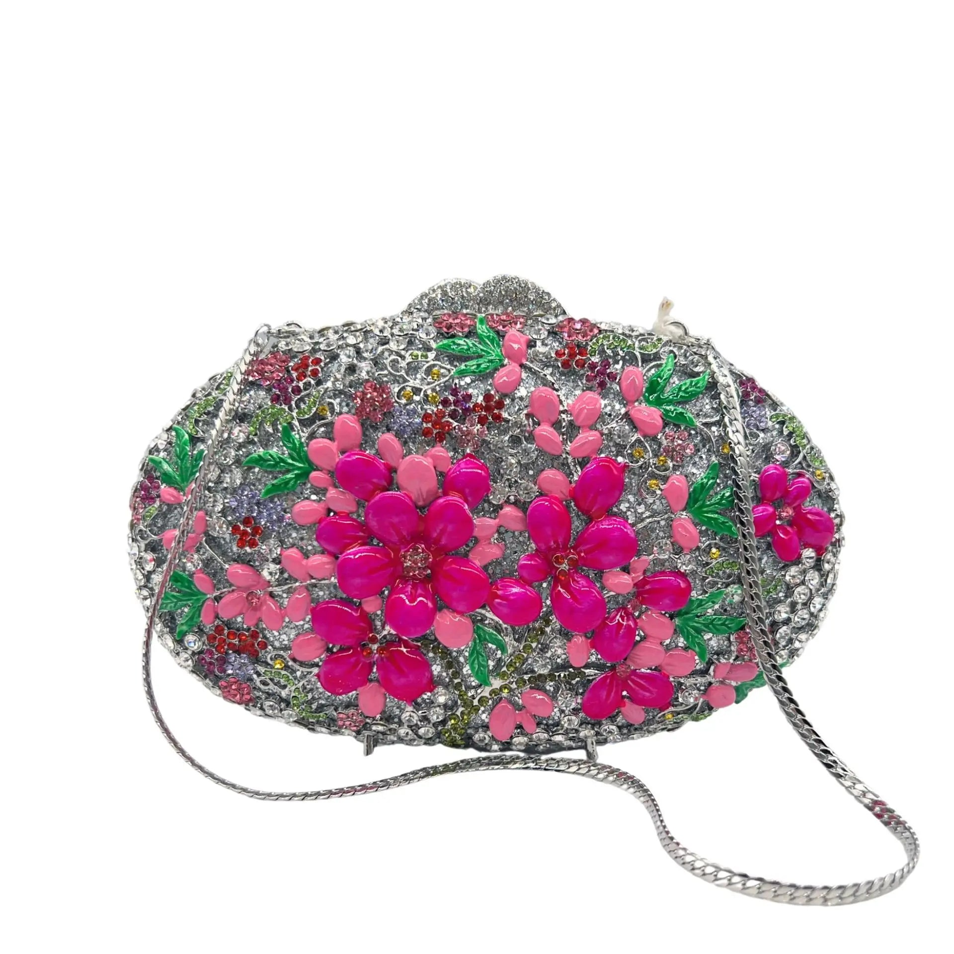 XIYUAN Prom Pink Flower Evening Bag Crystal Wedding Purse For Women Diamond Dinner Party Clutches Bag Rhinestone Handbag as gift