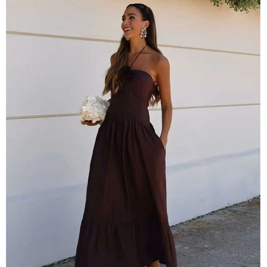 Dresses Summer Women's 2025 New Chic Tube Top Hanging Neck Holiday Dress Women's Street Fashion Party Long Dress