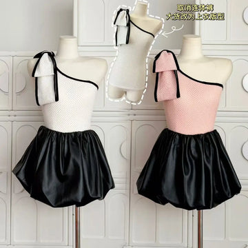 Summer Women Dark Academia 2000s Aesthetic Mini Pu Faux Leather Skirt Gyaru Coquette Chic Y2k Korean Fashion Elastic Waist Cute