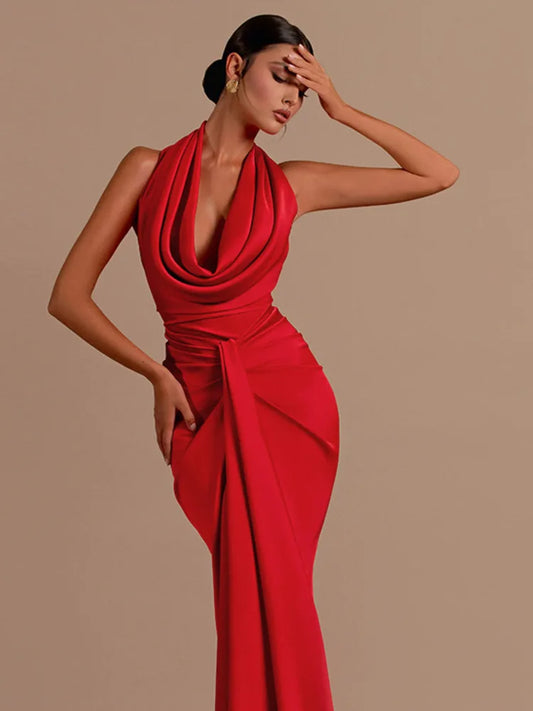 Articat Sexy Backless Halter Satin Dress Women New Long Dress Elegant Sleeveless Bodycon Party Club Evening Gown Female Vestido