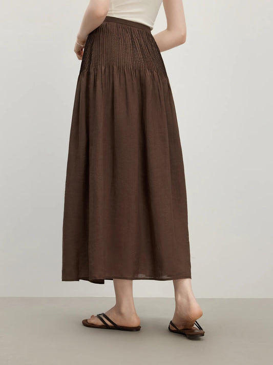 Summer Women's Structured Tuck High Waist A-Line Skirt - Flared Hem & Lightweight Fabric for Slimming Elegance