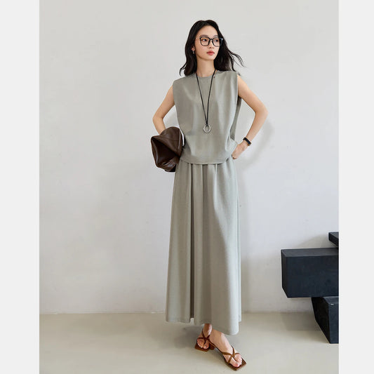 VIMLY Women's Summer Skirt Set Two Piece Casual Outfits Woman Sleeveless Tank Top Elastic Waist Skirt 2025 Lady Skirt Suit M9823