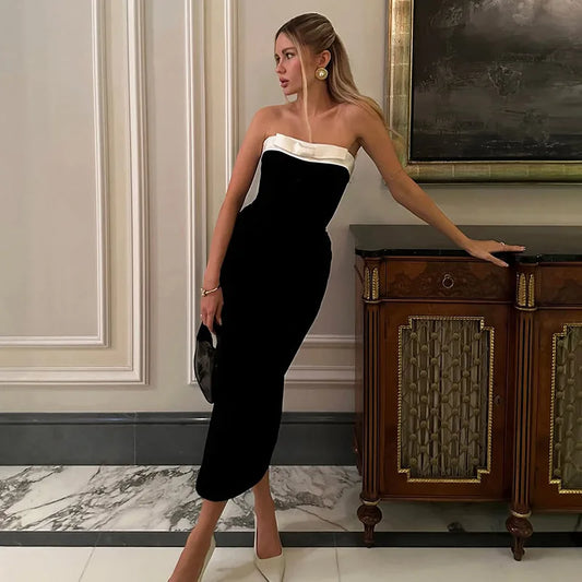 Summer Strapless Backless Sexy Y2K Maxi Split Dress Party Club Birthday Outfits Women Off Shoulder Sleeveless Bodycon Dresses
