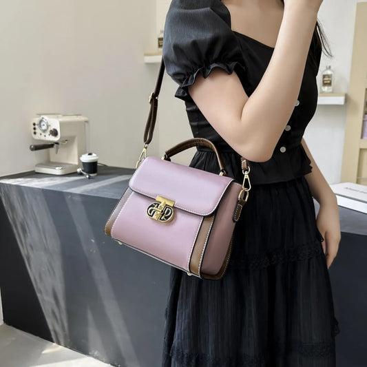 Quality Women's Shoulder Bag Fashionable Color Block Versatile Small Square Bag with Mobile Phone Pocket Polyester Lining