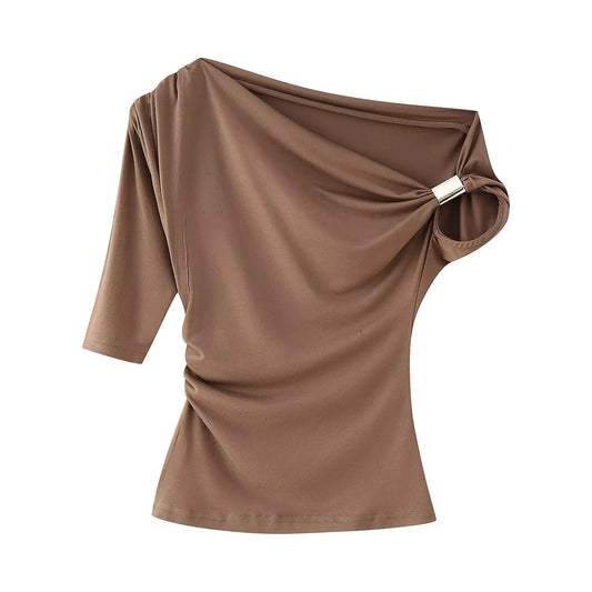 2025 new women's sleeveless simple top with metal inlays asymmetrical design summer collection casual women's wear