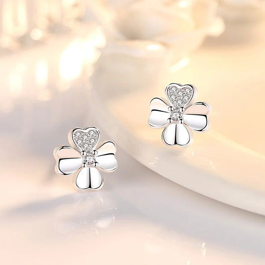 Real 925 Sterling Silver Woman's High Quality Fashion Jewelry Crystal Flower Stud Earrings New XY0295