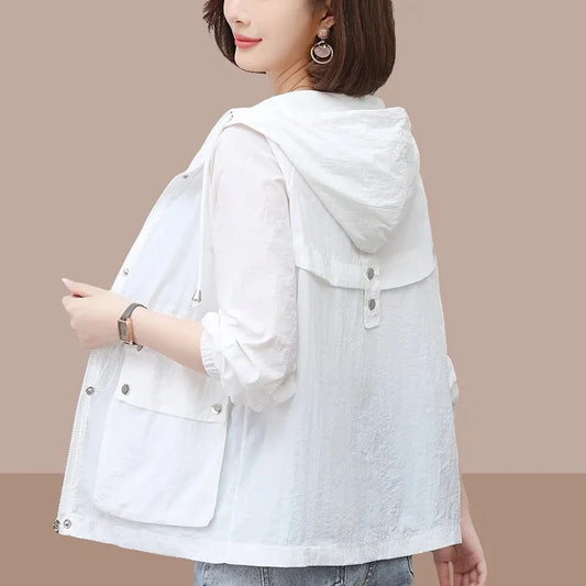 2025 New Summer Women's Jacket Thin Coat Casual Windbreaker Sun Protection Jackets Basic Zipper Coat Tops Female