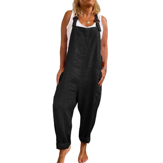 Cotton Blend Jumpsuit Women Summer Casual Solid Overalls Bodysuits Oversized Wide Leg Pants Female Clothing Streetwear Rompers
