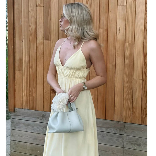 Dresses Summer Women's 2025 New Chic Slim V-neck Elegant Women's Holiday Long Dress Street Fashion Youth Sexy Comfortable Dress