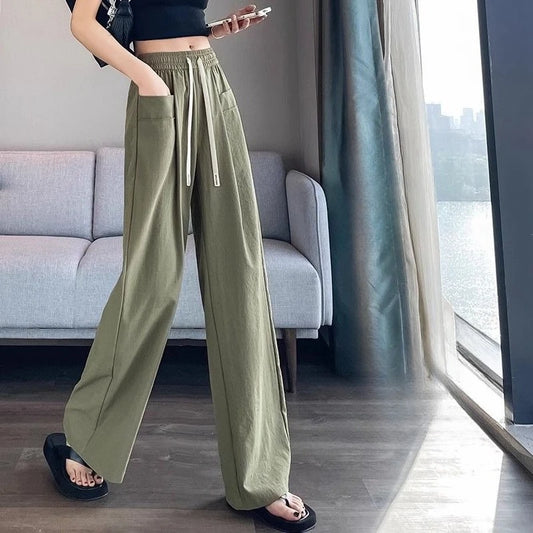Loose Female Trousers Baggy Ice Silk New in All Medium Y2k Streetwear Aesthetic Autumn Chic and Elegant Xxl Summer Women's Pants
