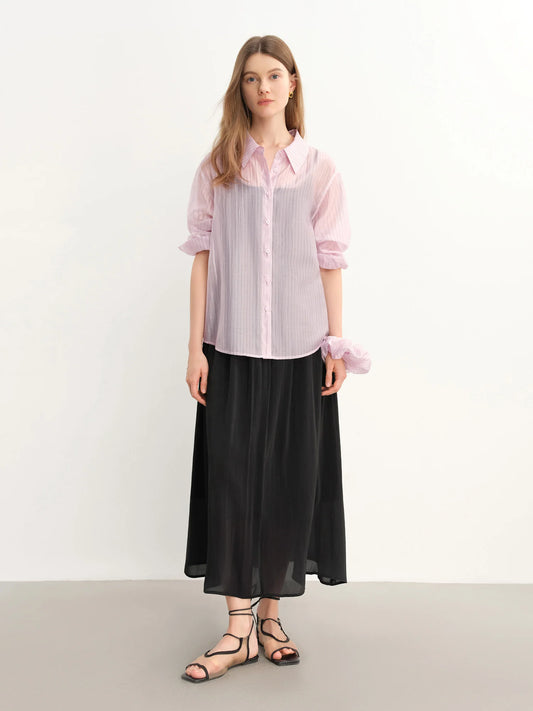 DUSHU Plus-Size Women's Lightweight Flowing A-Line Skirt - 2025 Summer New Fashionable Commute Long Dress 25DS82792