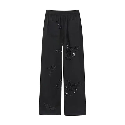 PB&ZA 2024 Summer New Women's Fashion Versatile European and American Heavy Industry Embroidered Pants