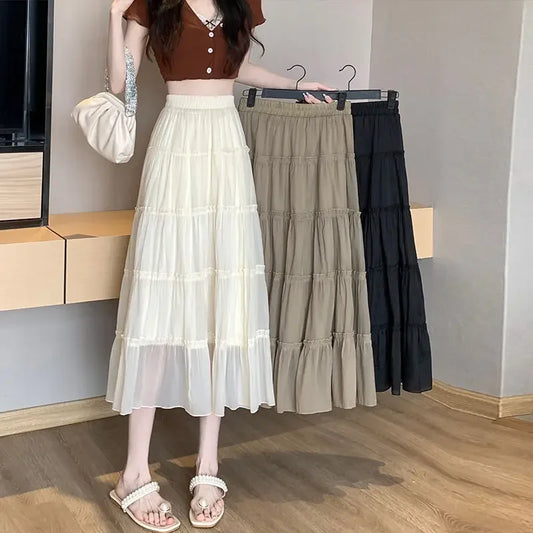 Women's Skirt Midi Chiffon Aesthetic Clothing Sales Trend 2025 Luxury Elegant Modest A Line Chic Premium Stylish V Female Skirts