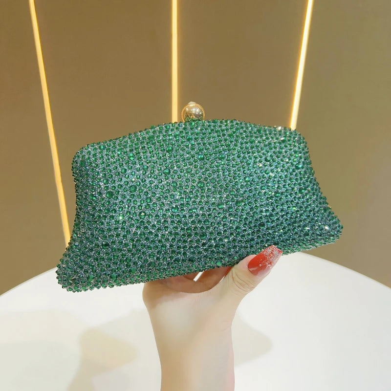 Dark Green Crystal Bags for Women Elegant Irregular Shape Box Evening Purse Shiny Cocktail Party Rhinestone Handbags Diamond