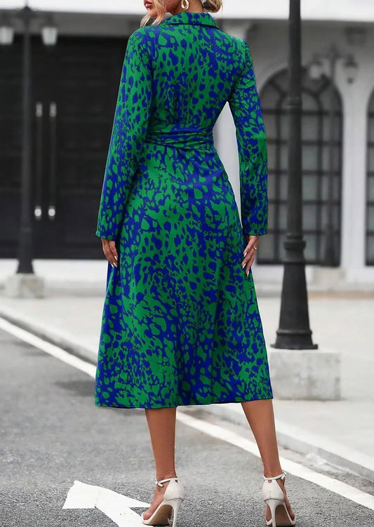 New Dresses for Women Long Sleeve Turn Down Collar Women Dress Print Lace-up A-LINE Dress Women Vestidos De Verano Mujer S565