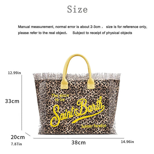 Saint Barth European and American New Women's Large Capacity Leisure Beach Cotton and Hemp Diamond Tassel Handheld Tote Bag