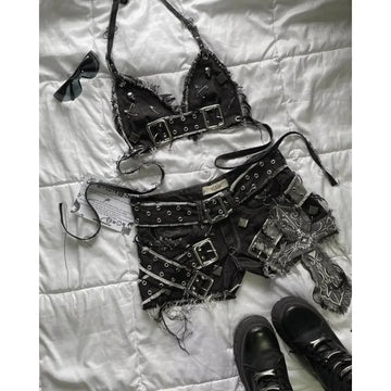 Harajuku sexy hot girl ceiling design mini denim skirt for women high quality embroidery American vintage Y2K two-piece set 2025