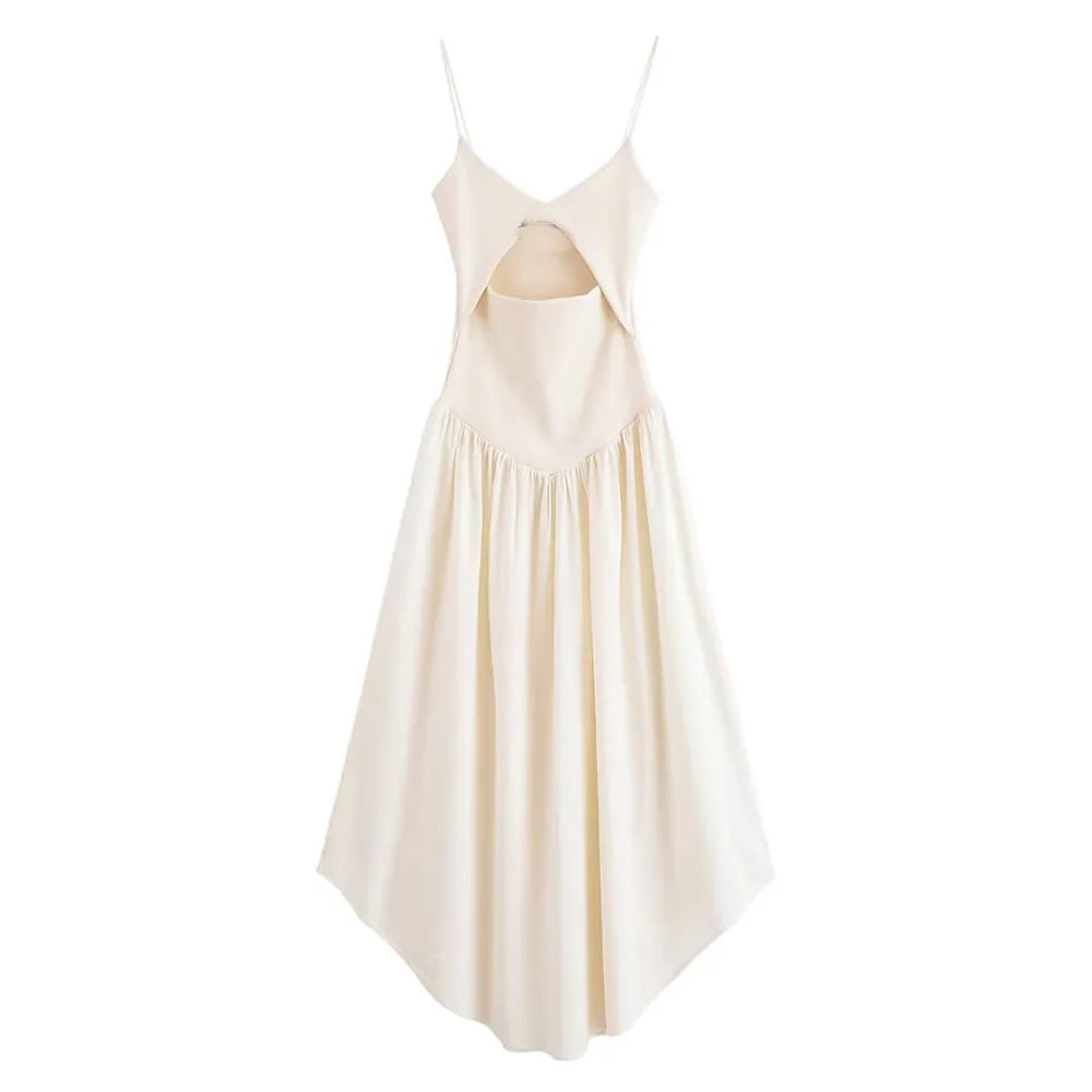 2025 Women AZRAF Summer New Fashionable Open Design Splicing Strap Dress Unique Backless Versatile Long Dress Vestidos Mujer