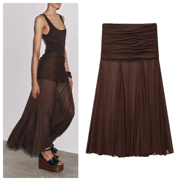European and American style new fashion all-match translucent pleated design A-line skirt